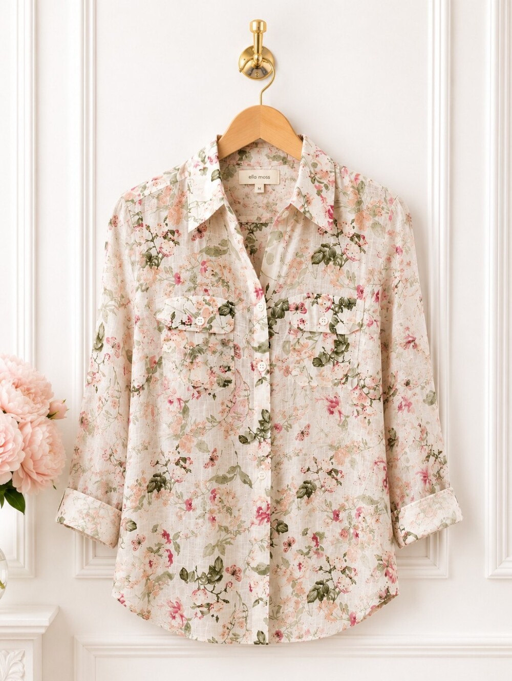 Croft & Barrow 100% Cotton Floral Button Down Blouse Size Small - Picture 6 of 11